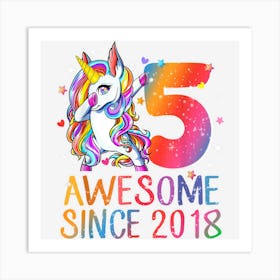 5 Years Old Unicorn Dabbing 5th Birthday Unicorn Girl Party Art Print