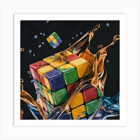 Colorful Rubiks Cube Dripping Paint 14 Art Print