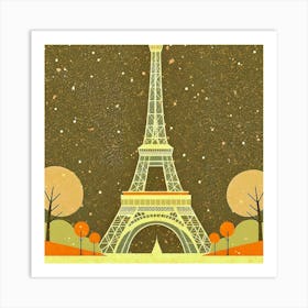 Winter, Paris Eiffel Tower, Midcentury Art Print