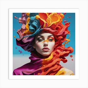 Colorful Girl With Colorful Hair Art Print