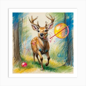 Deer Blowing Bubbles Art Print