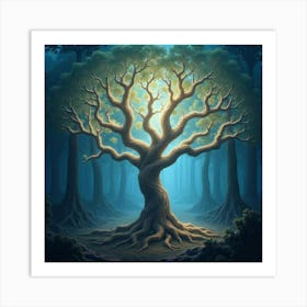 An Ethereal Tree With Branches Of Luminous, Flowing Energy In A Mystical Forest 1 Art Print