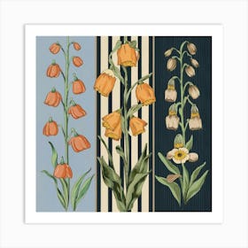 Three equal parts, each part containing a type of flowers 7 Art Print