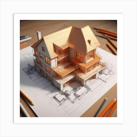 Modern House On A Flat Background Art Print