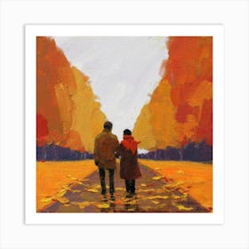 Couple Walking In The Rain Art Print