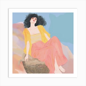 Girl Sitting In Basket Art Print