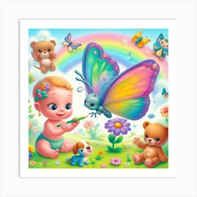 Baby, Schmetterlinge, Teddy Art Print