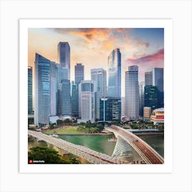 Singapore Skyline At Sunset Art Print