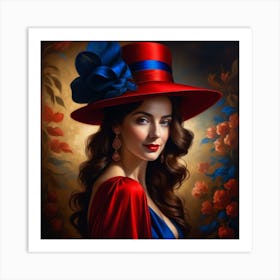 Lady In Red Hat 2 Art Print