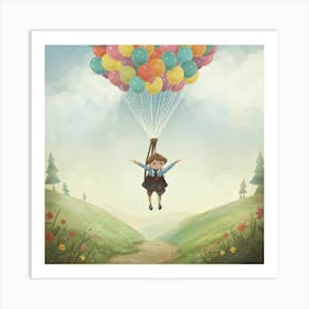 Little Girl Flying With Balloons 2 Art Print