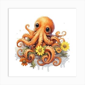 Octopus With Flowers Affiche