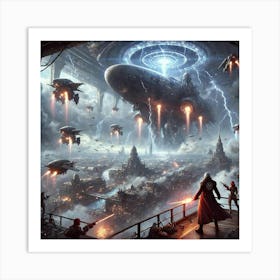 A Dramatic Aerial Battle Scene Set High Above The Converted Art Print