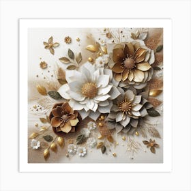 Flowers in gold 3 Art Print