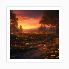 Sunset In The Forest 2 Art Print
