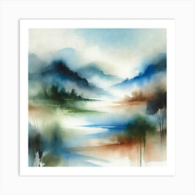 Abstract Watercolor Landscape Printed Art A Soothing Abstract Landscape Rendered In Watercolor, Perfect For Bringing Calm And Serenity To Any Space Printed Art Art Print