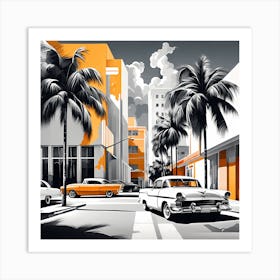 Miami Cityscape, Grayscale art, 1321 Art Print