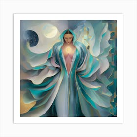 Woman In A Blue Robe Art Print