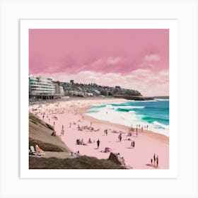 Bondi Beach, Sydney, Australia Pink Photography 3 Art Print