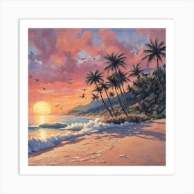 Sunset At The Beach Art Print