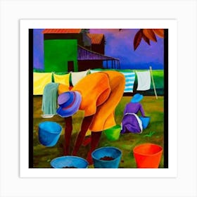 Women Washing Clothes Art Print