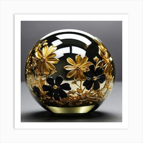 Gold And Black Glass Sphere Art Print