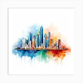 Abu Dhabi Skyline Watercolor Painting 2 Art Print