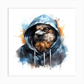 Watercolour Cartoon Sparrow In A Hoodie 3 Art Print