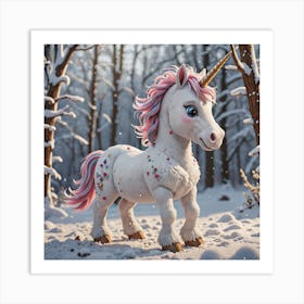 Unicorn In The Snow Art Print