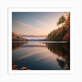 Autumn Leaves on the Lake Art Print