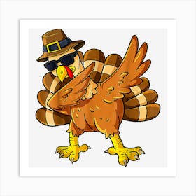 Funny Thanksgiving Cute Dabbing Turkey Men Women Boys Girls Art Print