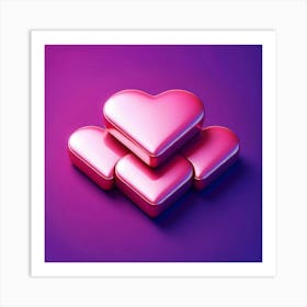 3d Rendering Of Pink Hearts Art Print