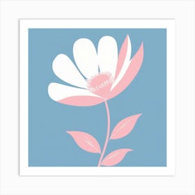 A White And Pink Flower In Minimalist Style Square Composition 649 Art Print