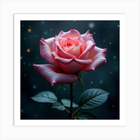 A Surreal Rose With Petals Like Swirling Galaxies Blooming In A Starlit Garden Art Print