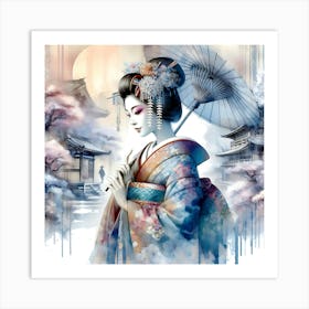 Japan Traditional Geisha Illustration By Ad 5 Art Print