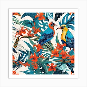 Tropical Birds And Flowers Art Print