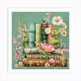 Wildflower Antique Books And Flowers 6 Art Print