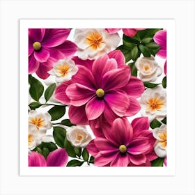 Pink Flowers Wallpaper Art Print