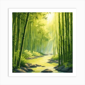 A Stream In A Bamboo Forest At Sun Rise Square Composition 248 Art Print