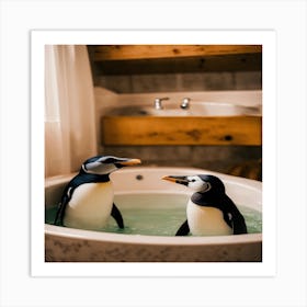 Penguins In A Tub 1 Art Print