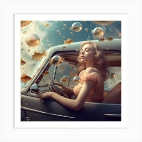 Girl In A Car Art Print