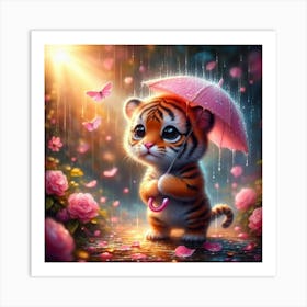 Tiger Cub In The Rain Art Print