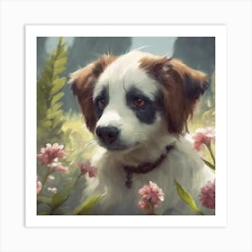 Dog In Flowers Art Print