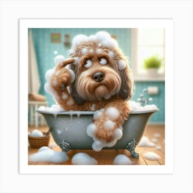 Dog Taking A Bath 1 Art Print