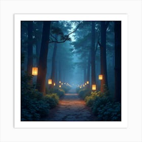 A Mystical Forest Path Glowing With Floating Lanterns 1 Art Print