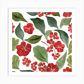 Botanical Wall Art Flowers Red Begonias Leaves #1 Art Print