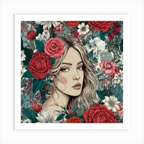 Girl With Roses Art Print