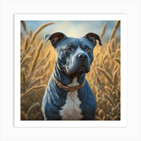 American Blue Staffy Gazing Thoughtfully Set Against A Backdrop Of A Sunlit Field Art Print