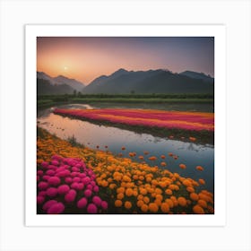 Sunset In A Flower Field Art Print