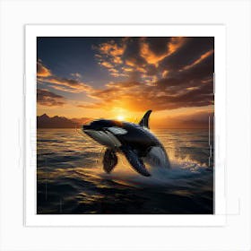 Orca Whale At Sunset Art Print