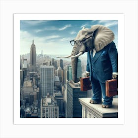 Elephant In Business Suit in the City Art Print